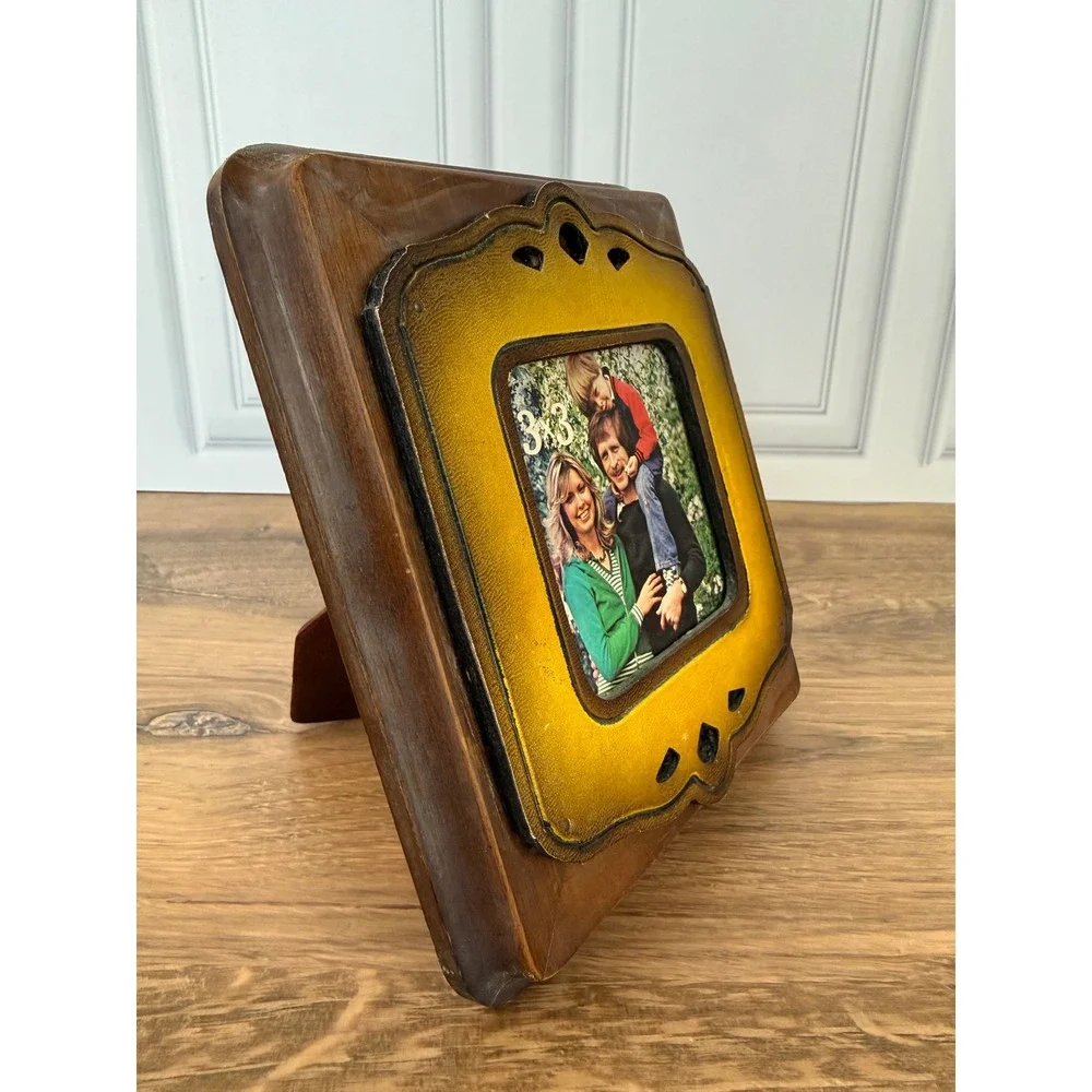 VTG 1978 Gallery‎ Impressions Wallace Berrie Leather Wood Photo Frame 7